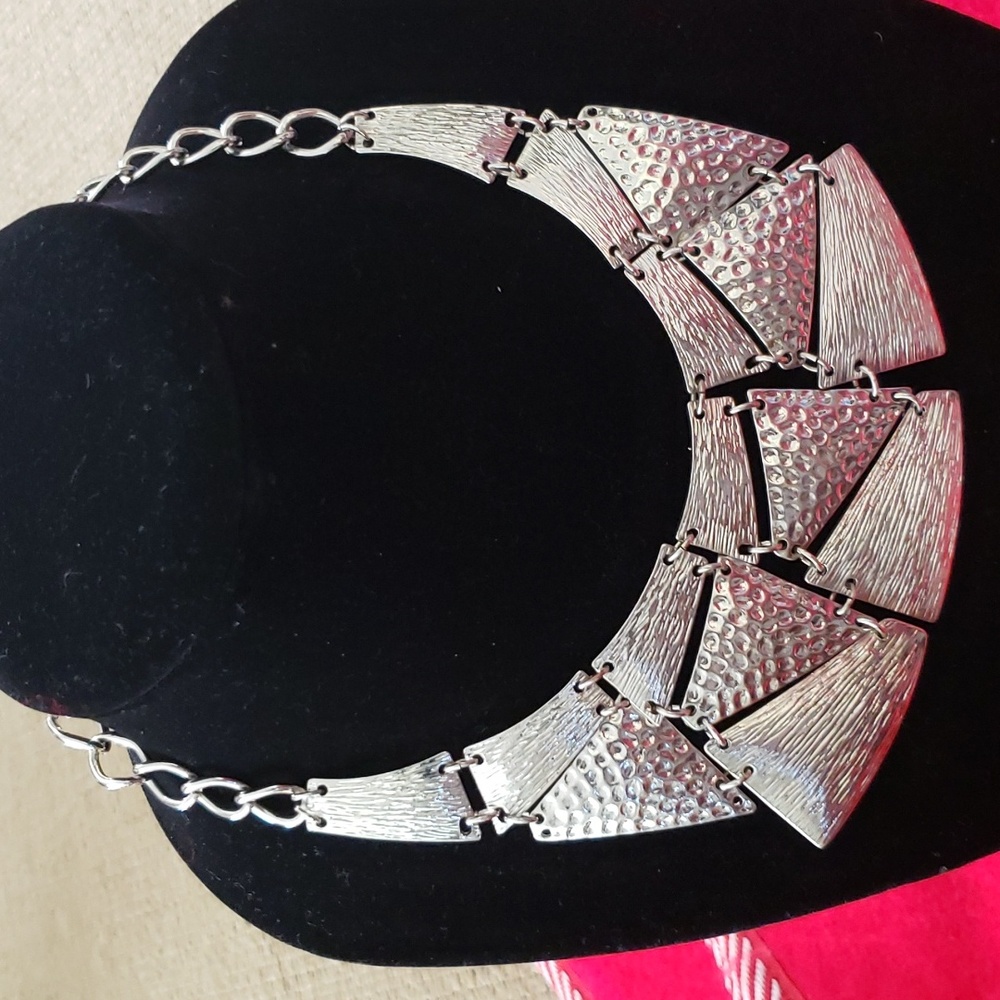 Large silver tone necklace